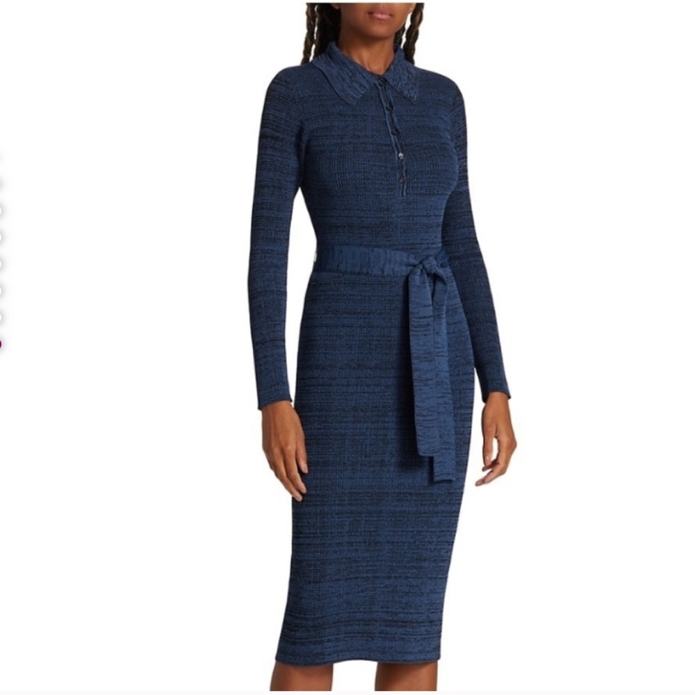 ELIE TAHARI WOMEN'S POLO STRETCH KNIT MIDI-DRESS IN LAPIS NOIR SPACE DYE XS
